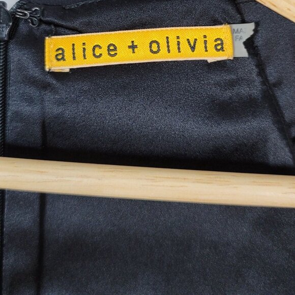 Alice + Olivia Cocktail Dress Black XS Lined Cap Sleeve Scoop Neck Bow LBD - Picture 4 of 6